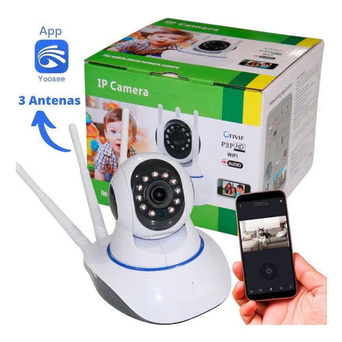 câmera iP robô 3 antenas wifi visão noturna full HD 360º microfone áudio babá eletrônica robozinho