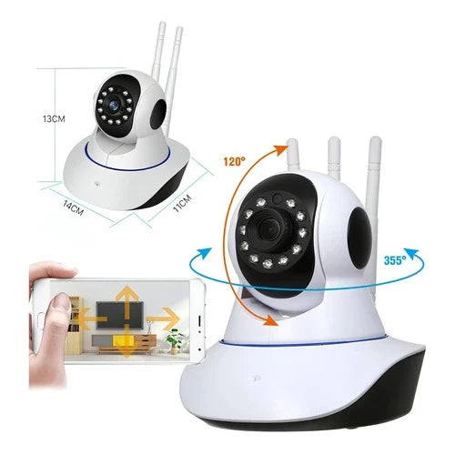 câmera iP robô 3 antenas wifi visão noturna full HD 360º microfone áudio babá eletrônica robozinho