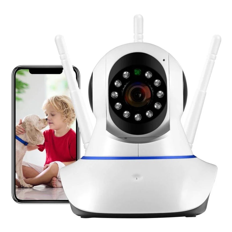 câmera iP robô 3 antenas wifi visão noturna full HD 360º microfone áudio babá eletrônica robozinho