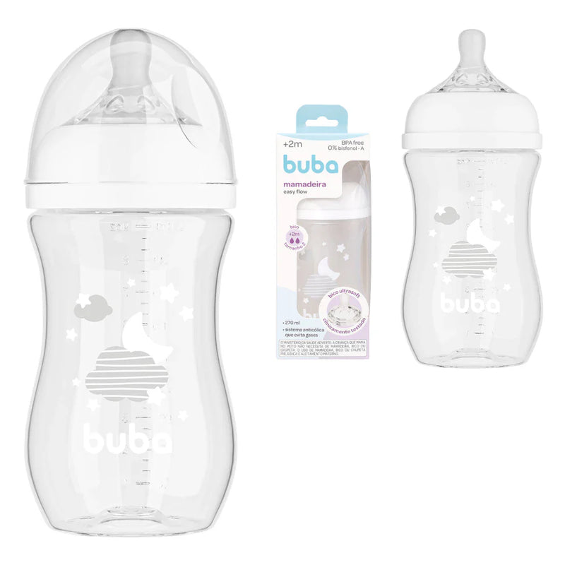 mamadeira easy flow 270ml +2 meses bico super soft tamanho fluxo 2 anticolica menino menina buba nuvem