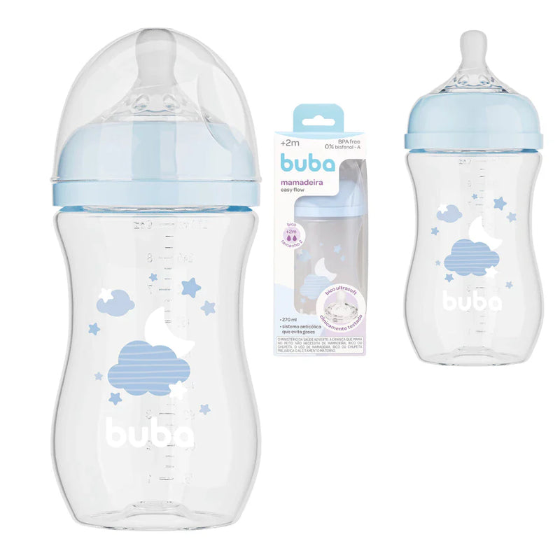 mamadeira easy flow 270ml +2 meses bico super soft tamanho fluxo 2 anticolica menino menina buba nuvem