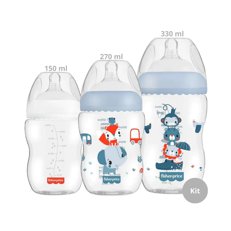 Kit 3 Mamadeiras Fisher-Price First Moments Anticólica 150 ml 270 ml e 330 ml