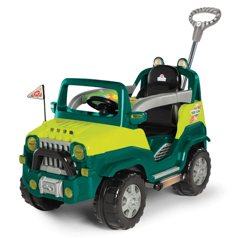 Carrinho de Passeio e Pedal Quadriciclo Infantil Motoca Diipi Verde Jeep Com Haste Empurrador