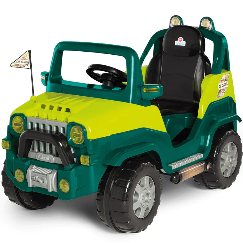 Carrinho de Passeio e Pedal Quadriciclo Infantil Motoca Diipi Verde Jeep Com Haste Empurrador