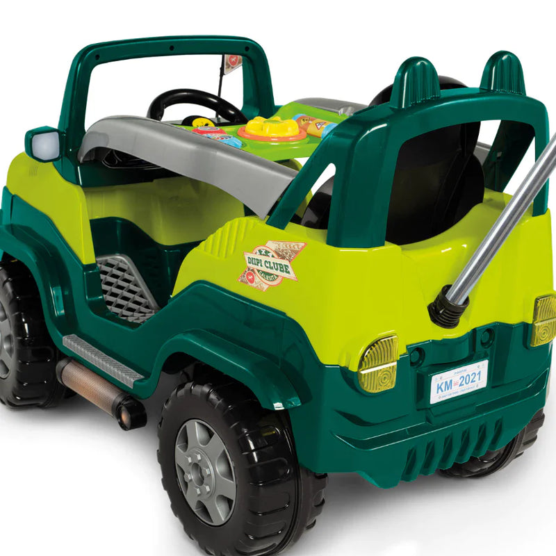 Carrinho de Passeio e Pedal Quadriciclo Infantil Motoca Diipi Verde Jeep Com Haste Empurrador