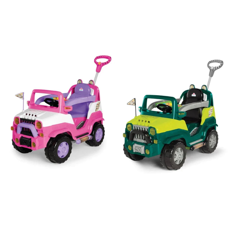 Carrinho de Passeio e Pedal Quadriciclo Infantil Motoca Diipi Verde Jeep Com Haste Empurrador