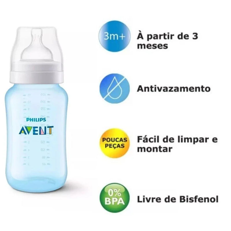 Kit 3 Mamadeiras Azul Clássica Anticólica 125/260/330ml - PHILIPS AVENT