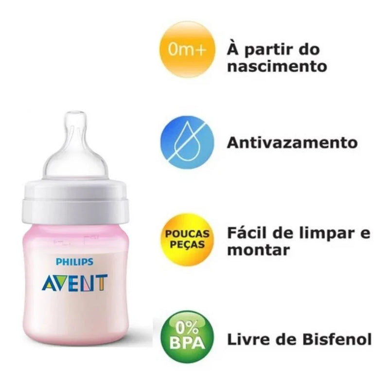 Kit 3 Mamadeiras Rosa Clássica Anticólica 125/260/330ml - PHILIPS AVENT