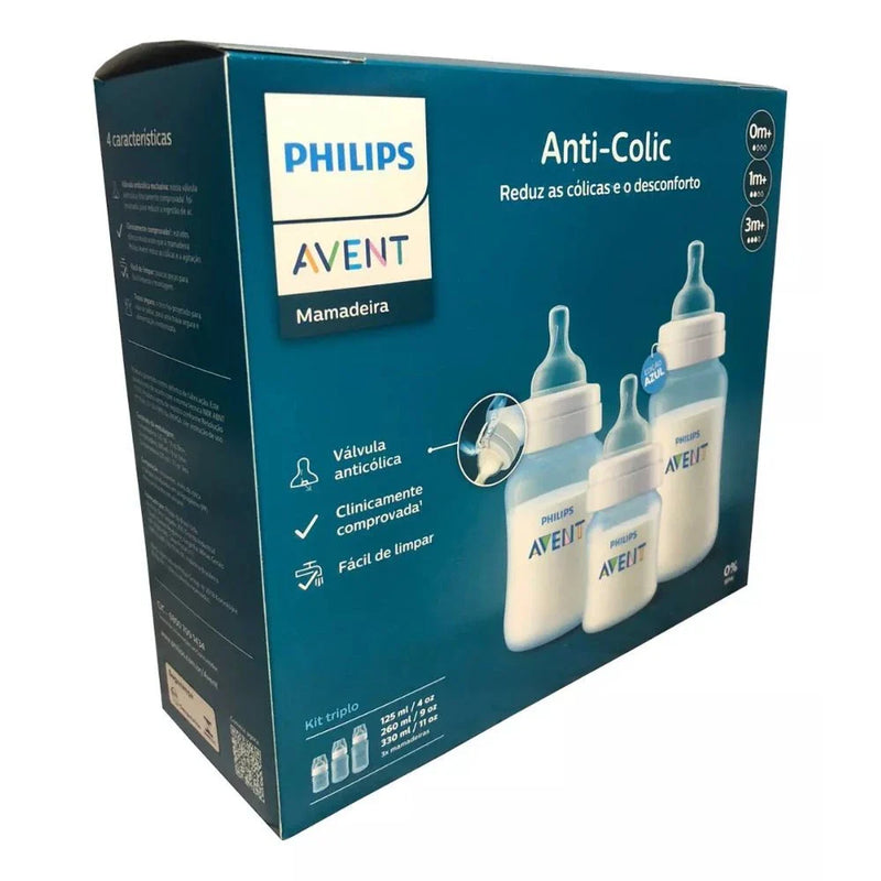 Kit 3 Mamadeiras Azul Clássica Anticólica 125/260/330ml - PHILIPS AVENT