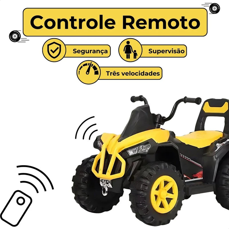 Carro Carrinho Infantil Quadriciclo Elétrico Menino Passeio Brinquedo com Controle Remoto