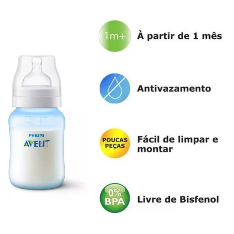 Kit 3 Mamadeiras Azul Clássica Anticólica 125/260/330ml - PHILIPS AVENT